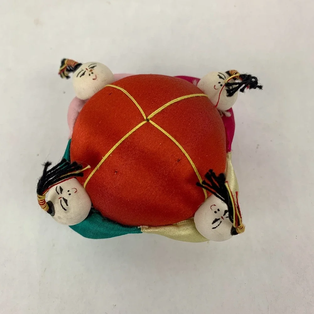 Asian Theme Pin Cushion For Sewing 4 Children Whimsical Oriental Colorful Vtg